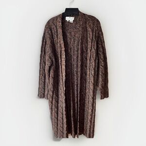Vintage Saks Fifth Ave Wool Mohair Cable Knit Long Cardigan‎ Sweater M